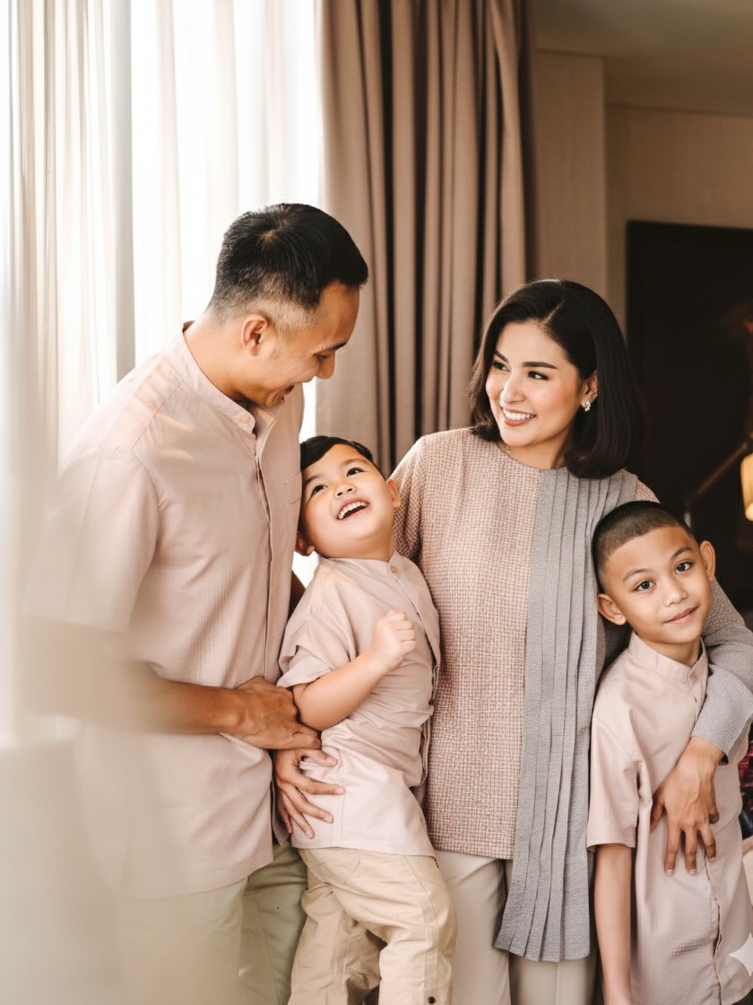 A family sharing a quiet moment together at home